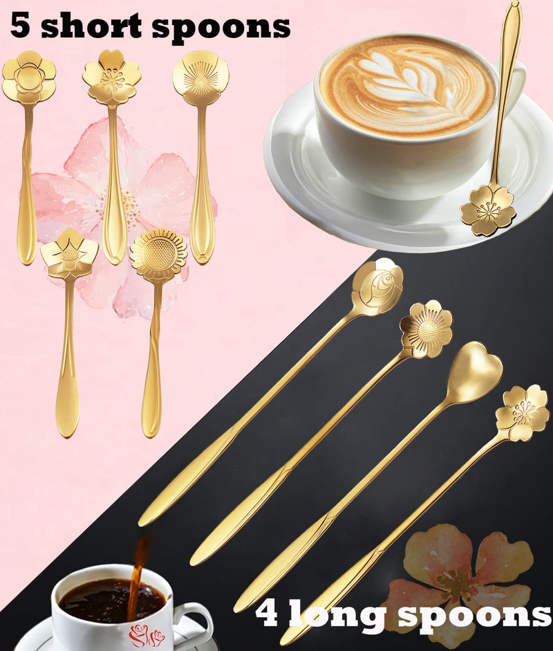ESRISE 9 Pcs Flower Spoon Coffee Teaspoon Set  ESRISE Stainless Steel Tea Spoon  Cute Demitasse Scoop for Drink Mixing Milkshake Jam (Gold) - Image 4